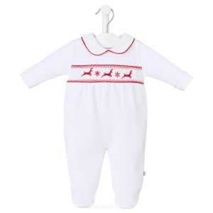 Dandelion White Velour Christmas Sleepsuit