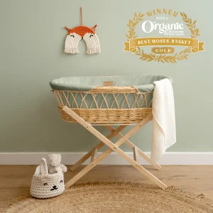 Clair De Lune Organic Natural Moses Basket — Sage Green