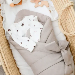 Babyly Linen Baby Wrap Swaddle Blanket - Beige