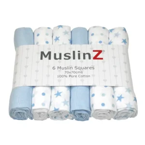 MuslinZ Pure Cotton Muslin Squares - Blue Stars & Spots