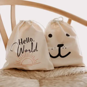 Geople Toy Bag - Baby/Kids Room Organiser Cotton Drawstring Smiley Bear