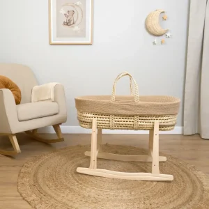 Clair De Lune Organic Knitted Palm Moses Basket - Biscuit
