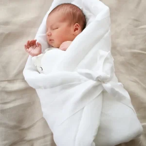 Babyly Linen Baby Wrap Swaddle Blanket - White