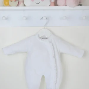 Pex Lace Edged Sleepsuit White