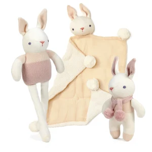 ThreadBear Organic Baby Comforter, Rattle & Doll Set - Cream Gift Box
