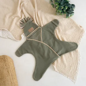 Clair De Lune Star Fleece Baby Wrap Blanket Sage Green