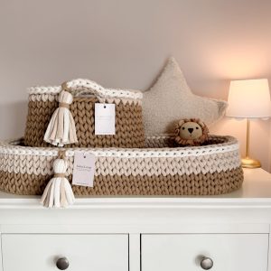 Crochet Changing Basket & Nappy Caddy Bundle - Brown & Beige